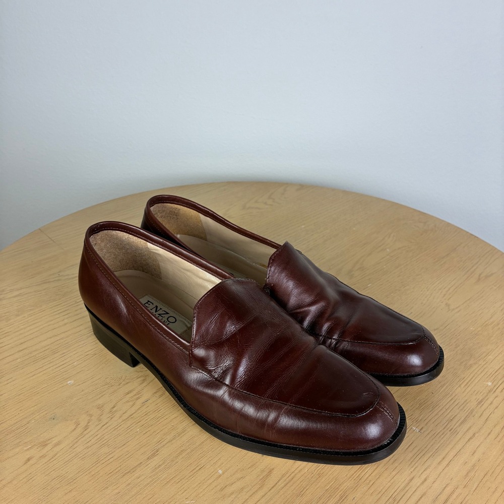 Enzo Angiolini Leather Loafers Women's 9M Almond Toe Slip On Preppy Neutral